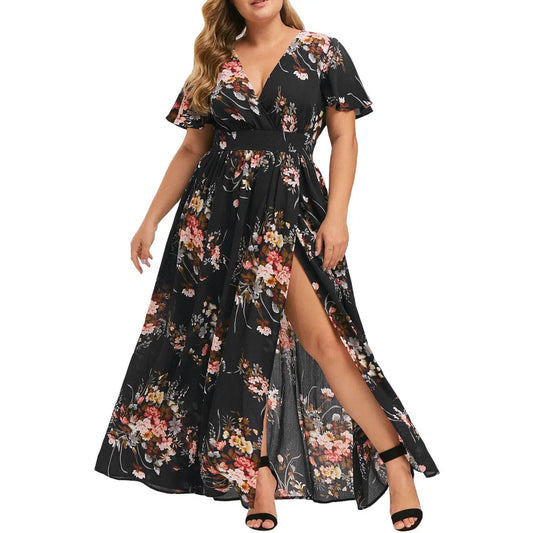Romantic Floral Wrap Front Alternative Fashion Maxi Dress