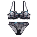 Ethereal Light Blue Sheer Mesh and Floral Embroidery Lingerie Set
