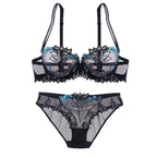 Ethereal Light Blue Sheer Mesh and Floral Embroidery Lingerie Set
