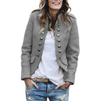 Women's Double Breasted Button Jacket Tailored Casual Layering Coat with Functional Pocket Design