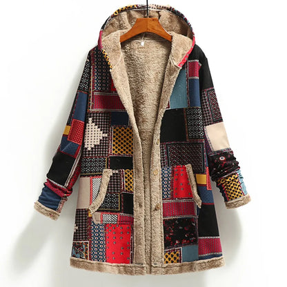 Women's Oversized Hooded Patchwork Sherpa Lined Utility Jacket with Button Front Streetwear Style