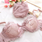 Romantic Dusty Pink Floral Embroidered Underwire Bra and Brief Set