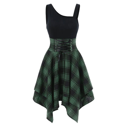 Gothic Plaid Skater Dress with Alternative Fashion Style