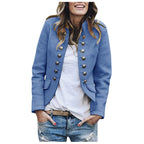 Women's Double Breasted Button Jacket Tailored Casual Layering Coat with Functional Pocket Design