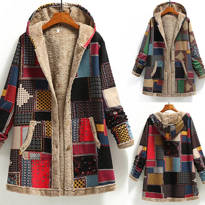 Women's Oversized Hooded Patchwork Sherpa Lined Utility Jacket with Button Front Streetwear Style