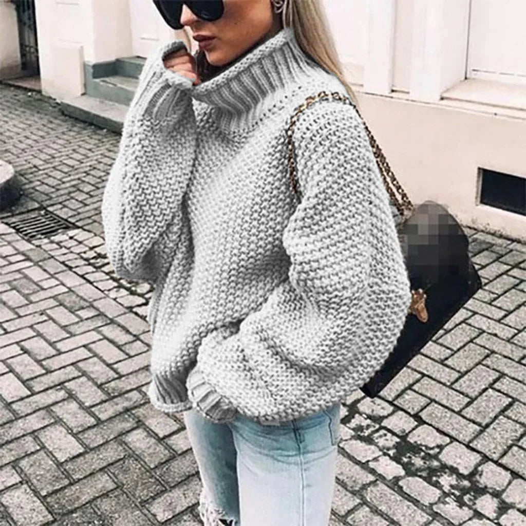Women's Half Turtleneck Relaxed Fit Coarse Knit Casual Sweater