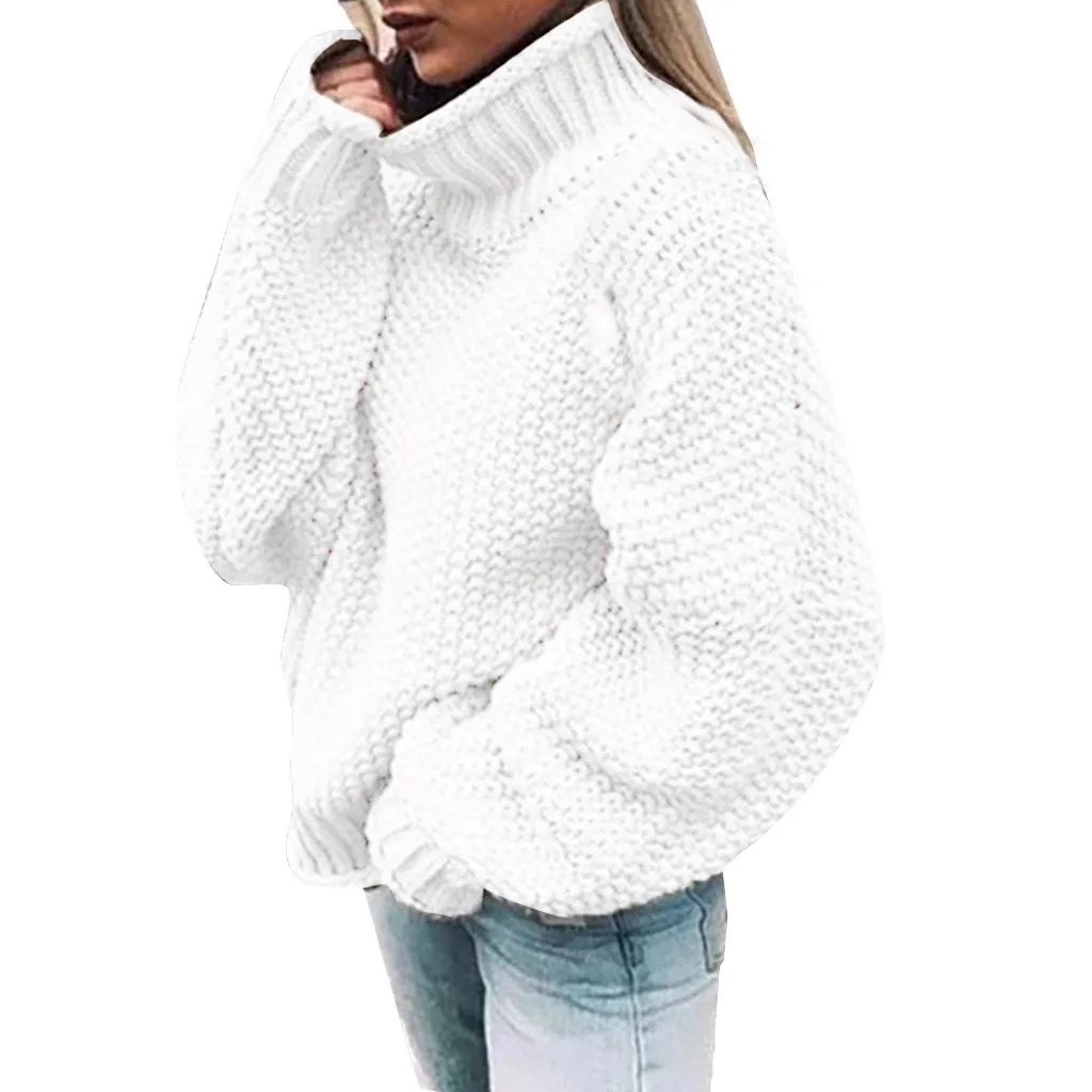 Women's Half Turtleneck Relaxed Fit Coarse Knit Casual Sweater