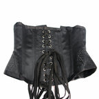 Classic Black Underbust Corset with Metal Busk and Floral Jacquard Panels
