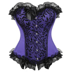 Dramatic Red and Black Lace Overbust Corset with Sweetheart Neckline and Front Busk