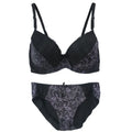 Bold Crimson and Black Floral Lace Push-Up Bra and Panty Set