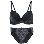 Bold Crimson and Black Floral Lace Push-Up Bra and Panty Set