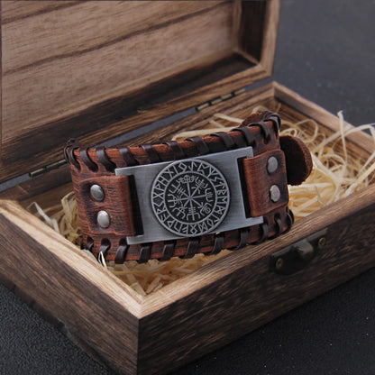 Wide Punk Braided Cuff Bracelet with Rugged Nordic Inspired Detailing