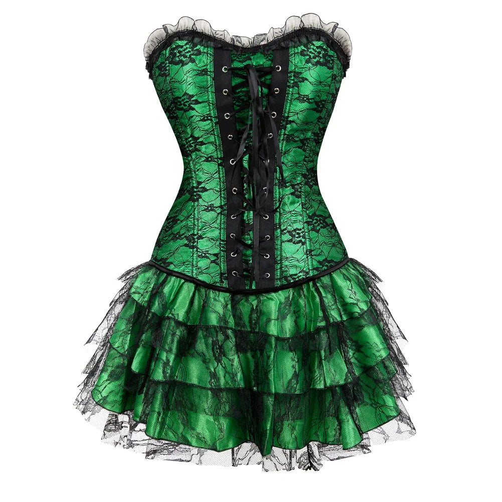 Dramatic Red and Black Lace Overbust Corset with Sweetheart Neckline and Front Busk