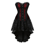 Dramatic Red and Black Lace Overbust Corset with Sweetheart Neckline and Front Busk