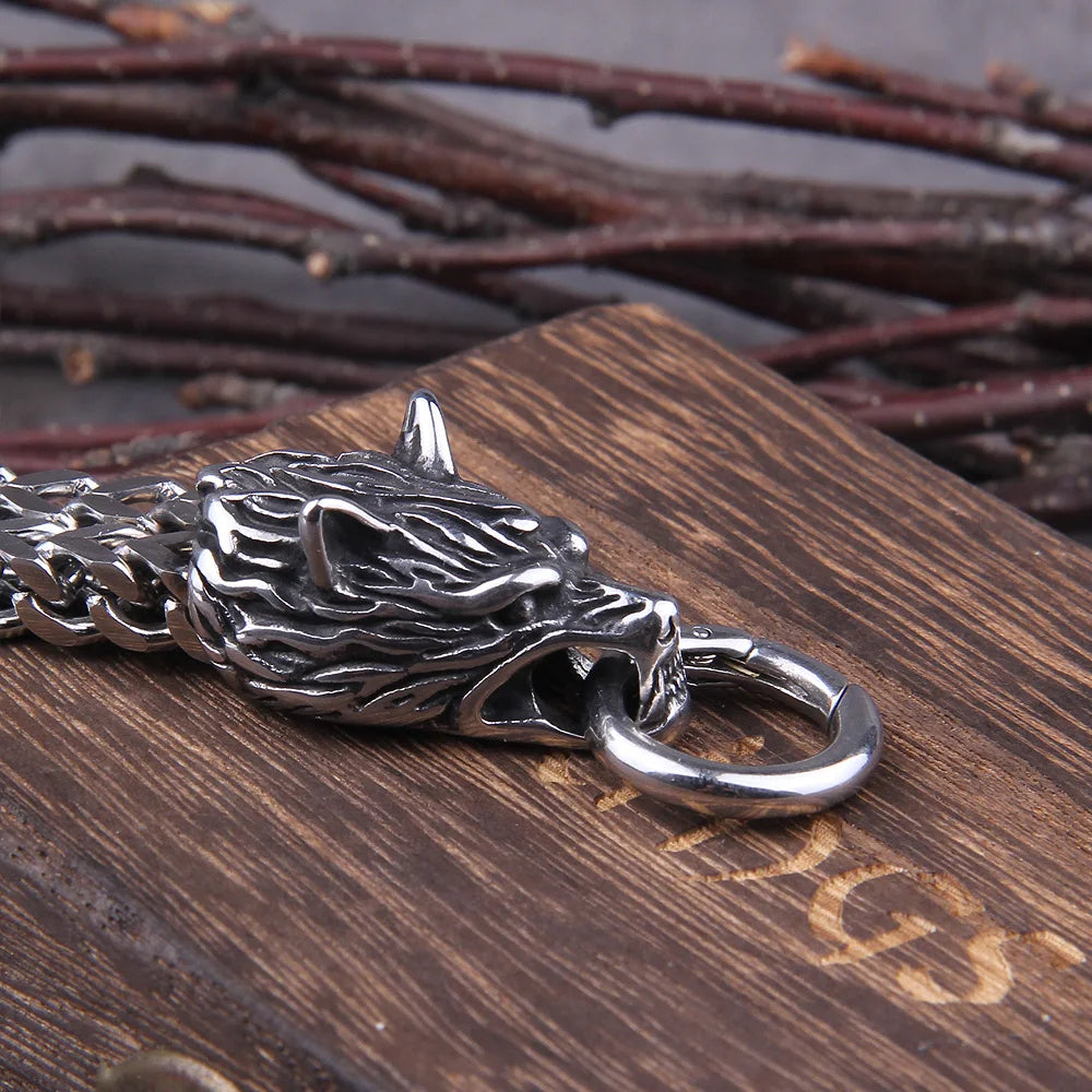 Wolf Charm Chain Bracelet With Nordic Inspired Punk Statement Design