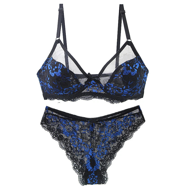 Emerald Green and Black Floral Lace Underwire Bra and Panty Set with Strappy Accents