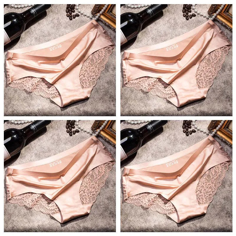 Four-Piece Low-Rise Seamless Brief Set with Intricate Lace Backs