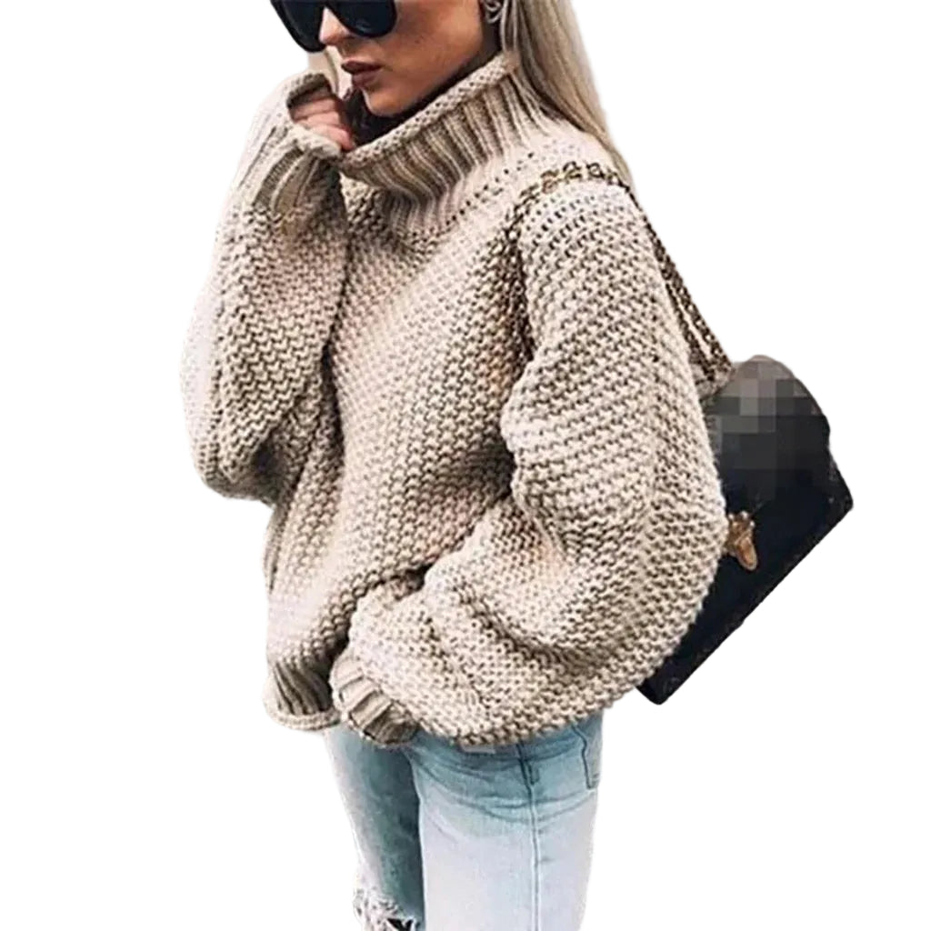 Women's Half Turtleneck Relaxed Fit Coarse Knit Casual Sweater
