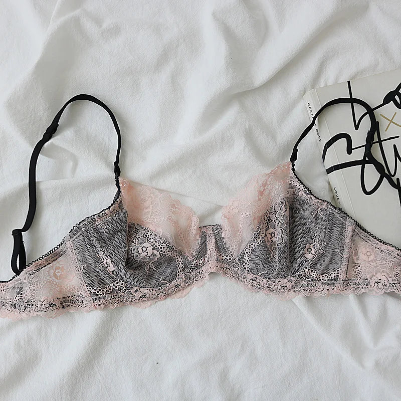 Delicate Eyelash Lace Ultra-Thin Unlined Bra and Panty Set