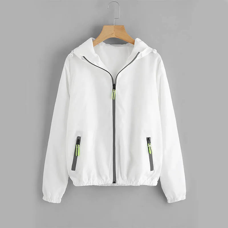 Women's Lightweight Hooded Windbreaker Jacket Water-Resistant Casual Outdoor Zip-Up Layer