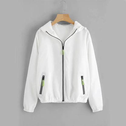 Women's Lightweight Hooded Windbreaker Jacket Water-Resistant Casual Outdoor Zip-Up Layer