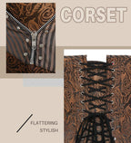 Vintage Brocade Corset Top with Buckle Accents and Lace-Up Back Design
