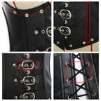 Edgy Black Faux Leather Underbust Harness Corset with Garter Straps