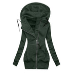 Women's Long Hooded Zip Jacket with Slim Fit Everyday Streetwear Layering Design