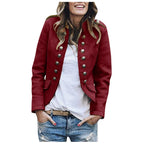 Women's Double Breasted Button Jacket Tailored Casual Layering Coat with Functional Pocket Design