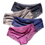 Four-Piece Low-Rise Seamless Brief Set with Intricate Lace Backs