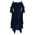 Dark Romantic Off-the-Shoulder Gothic Midi Dress with Dramatic Flowing Sleeves