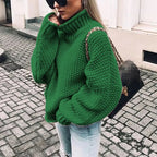 Women's Half Turtleneck Relaxed Fit Coarse Knit Casual Sweater