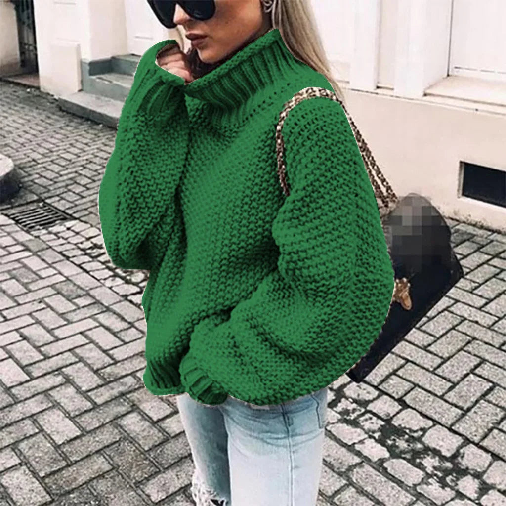 Women's Half Turtleneck Relaxed Fit Coarse Knit Casual Sweater