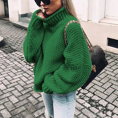 Women's Half Turtleneck Relaxed Fit Coarse Knit Casual Sweater