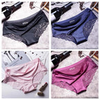 Four-Piece Low-Rise Seamless Brief Set with Intricate Lace Backs