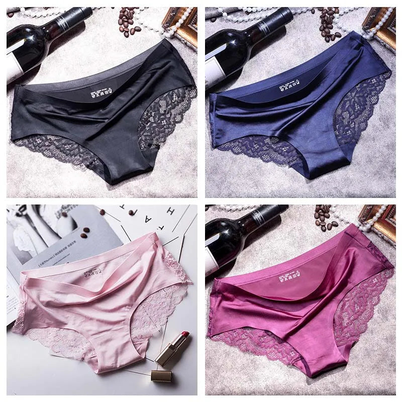 Four-Piece Low-Rise Seamless Brief Set with Intricate Lace Backs