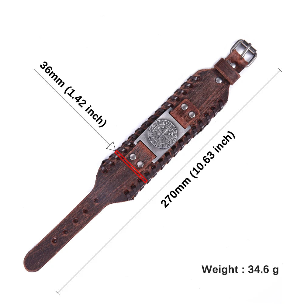 Wide Punk Braided Cuff Bracelet with Rugged Nordic Inspired Detailing