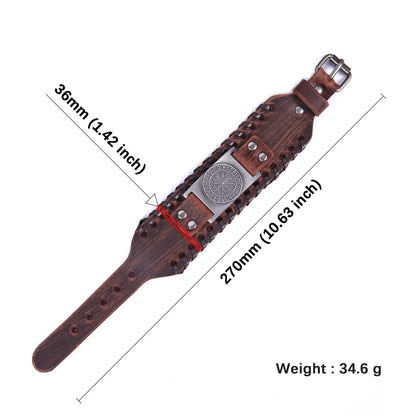 Wide Punk Braided Cuff Bracelet with Rugged Nordic Inspired Detailing