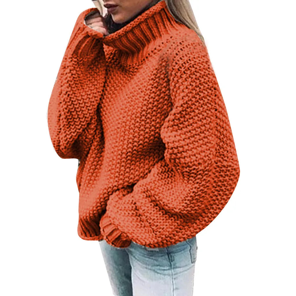 Women's Half Turtleneck Relaxed Fit Coarse Knit Casual Sweater