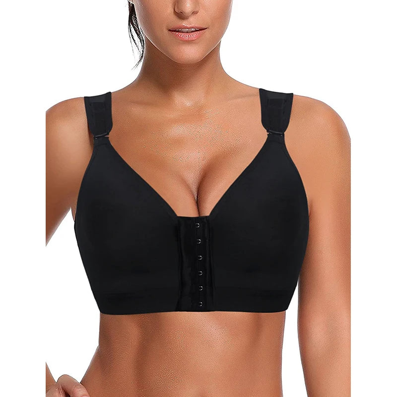 Front-Closure Wireless Support Bra with Wide Straps and Full Coverage