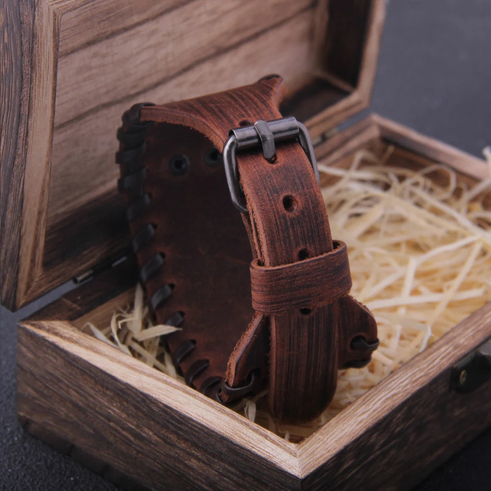 Wide Punk Braided Cuff Bracelet with Rugged Nordic Inspired Detailing
