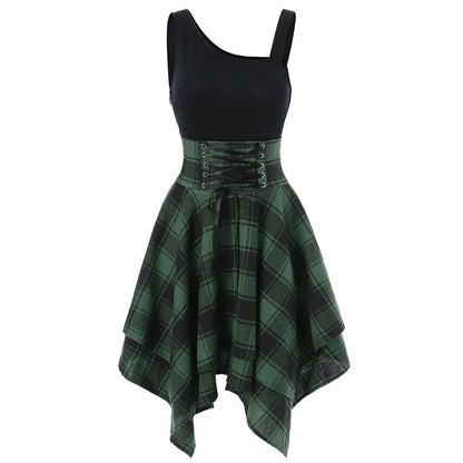 Gothic Plaid Skater Dress with Alternative Fashion Style