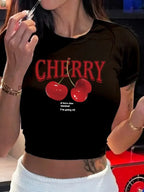 Women's Cherry Graphic Baby Crop Top for Casual Y2K Streetwear Everyday Fashion Style