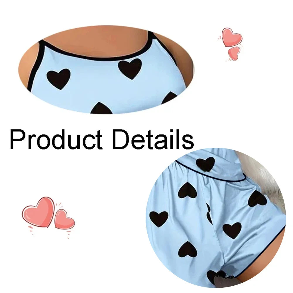 Heart Print Camisole Top and Shorts Sleepwear Co-Ord Set for Women