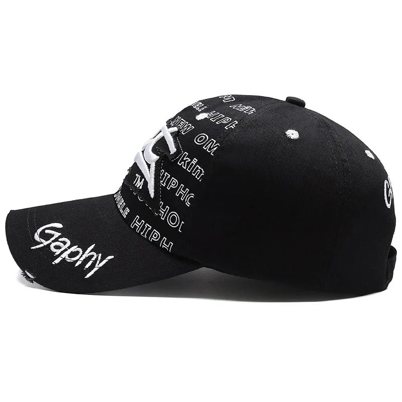 Typography Embroidered Baseball Cap Adjustable Curved Brim Urban Streetwear Fashion Hat