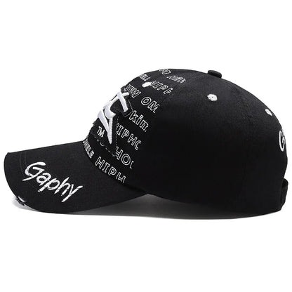 Typography Embroidered Baseball Cap Adjustable Curved Brim Urban Streetwear Fashion Hat