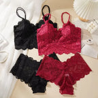 Botanical Embroidered Lace Racerback Bralette and Scalloped Lace Boyshort Set