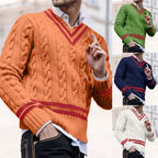 Men's Contrast Trim Cable Knit Relaxed Fit Streetwear Sweater Pullover
