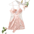 Blush Pink Satin-Finish Chemise with Structured Cups and Sheer White Lace Paneling