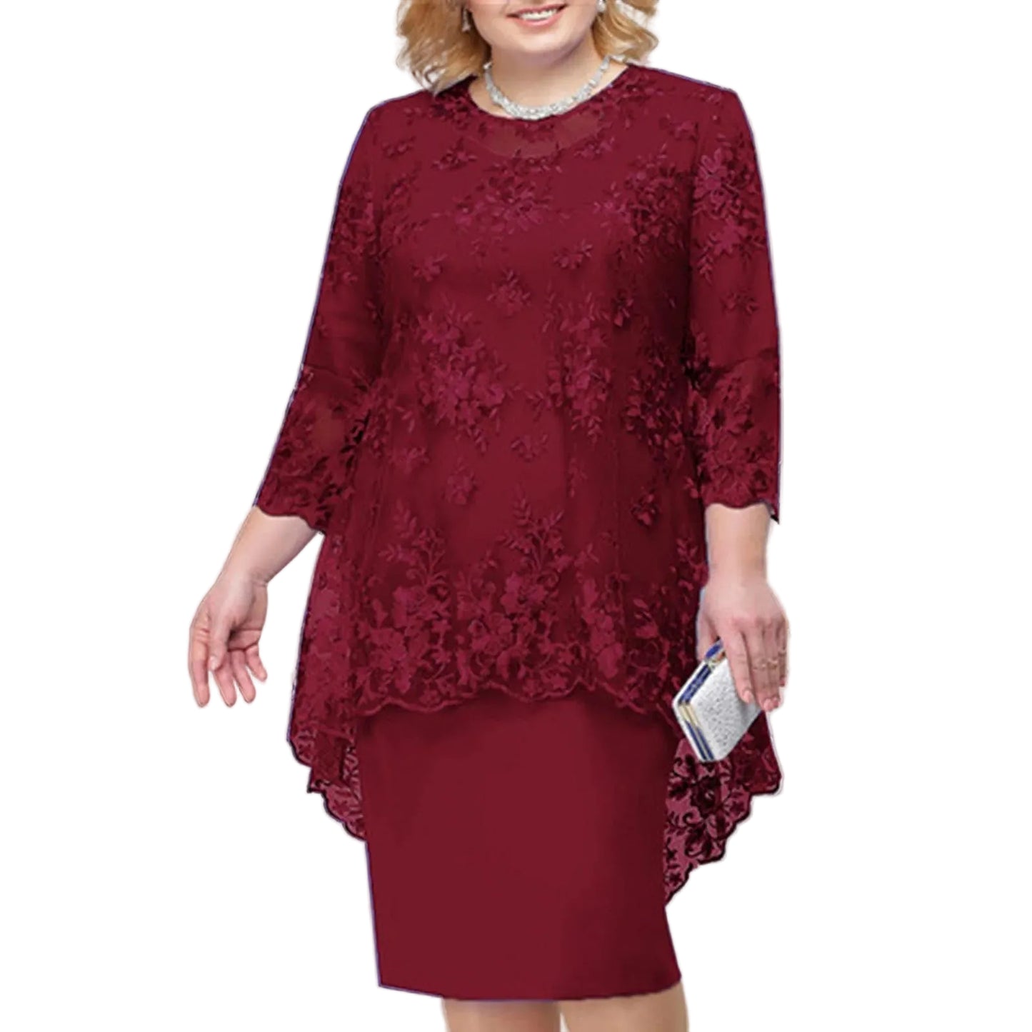 Elegant Floral Lace Overlay Alternative Occasion Midi Dress